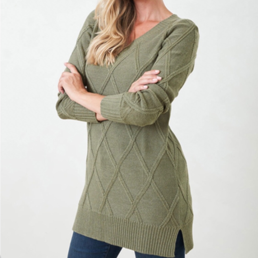 Cleo Green V-Neck Diamond Knit Sweater